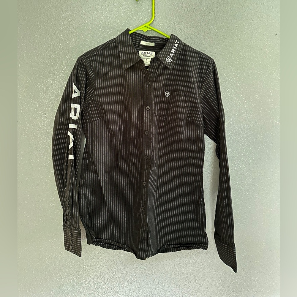 Ariat Black Pinstripe Long Sleeve Button-Down with Logo Accents